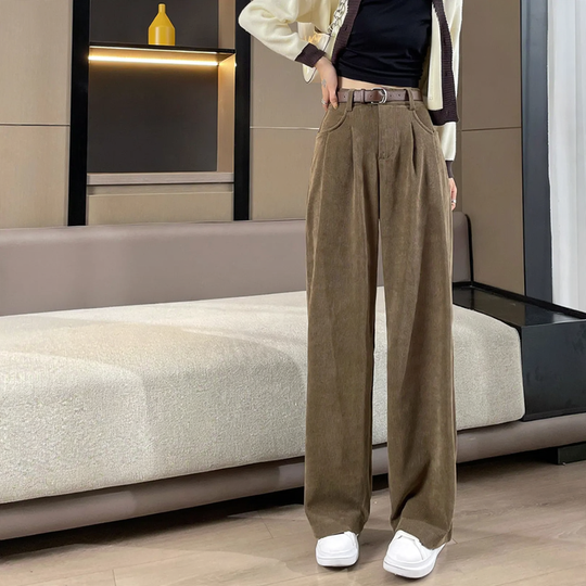 Kord-Hose mit weitem Bein, High-Waist, gefüttert