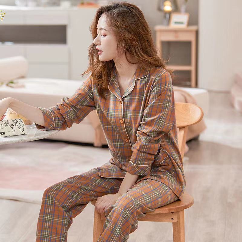 Damen-Pyjama-Set, 100% Baumwolle, langärmelig