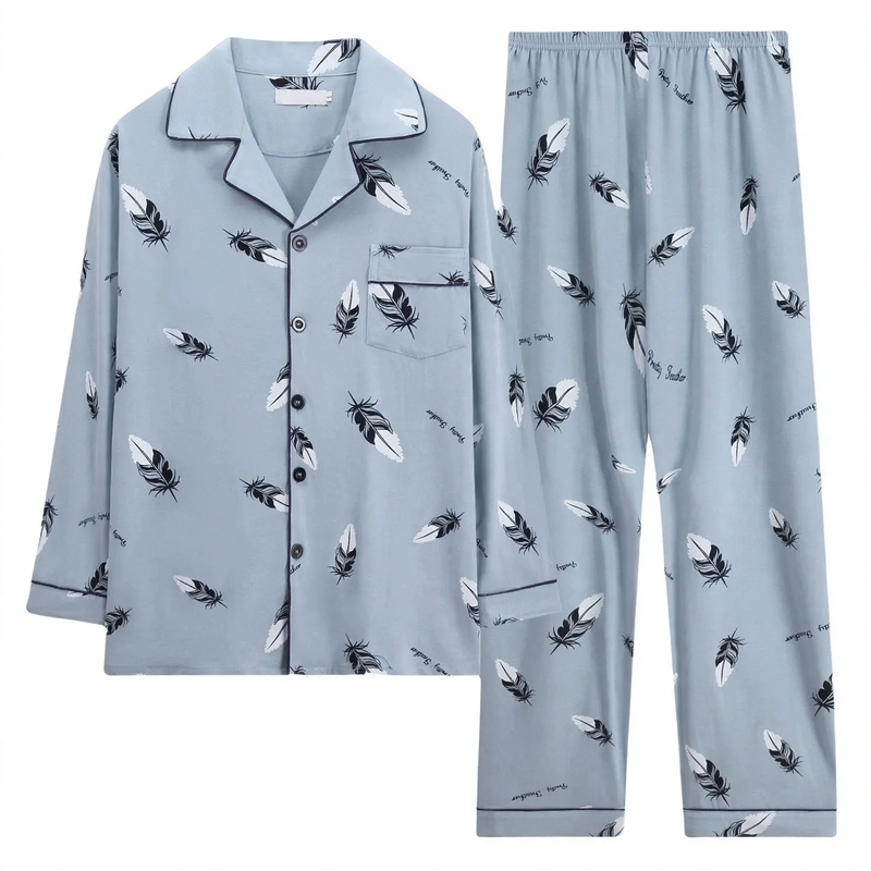 Herren-Pyjama-Set, Baumwolle, langärmelig