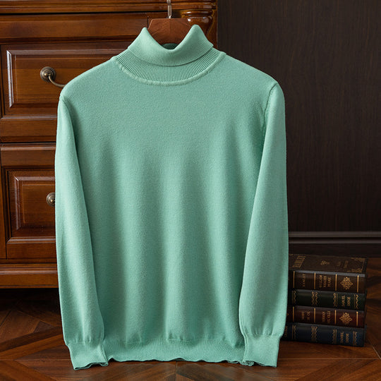 Herren-Strickpullover, Rollkragen, einfarbig, leger