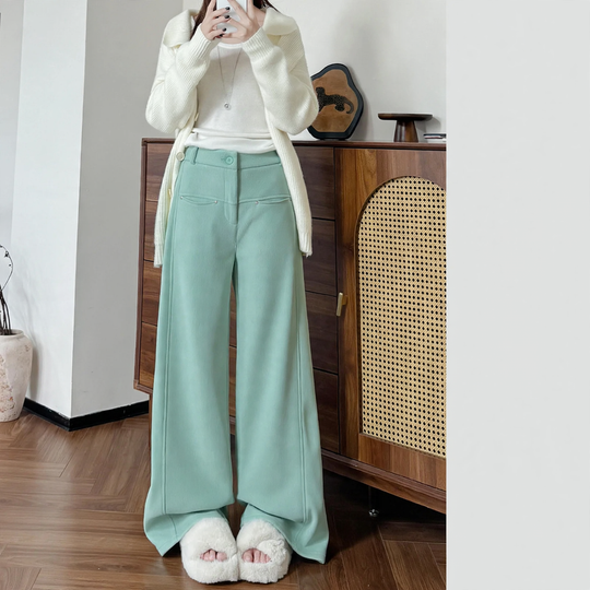 Damen-Cordhose, gefüttert, gerade geschnitten, hohe Taille