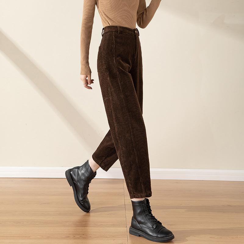 Damen-Cordhose, hoch tailliert, Karottenform