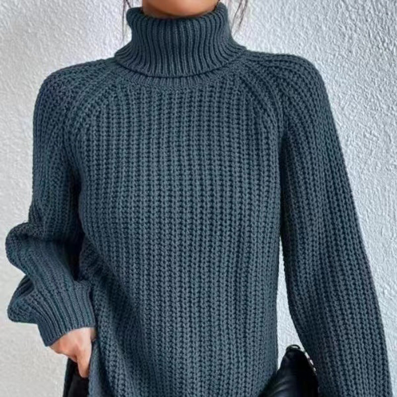 Damen-Strickpullover, mittellang mit hohem Kragen