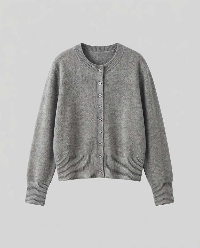Damen Kurz geschnittene Feinstrick-Cardigan mit geripptem Saum und dezenter Knopfleiste Nord Taschen