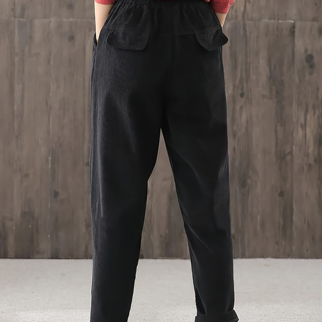 Damen-Cordhose, hoch geschnitten, lockere Passform