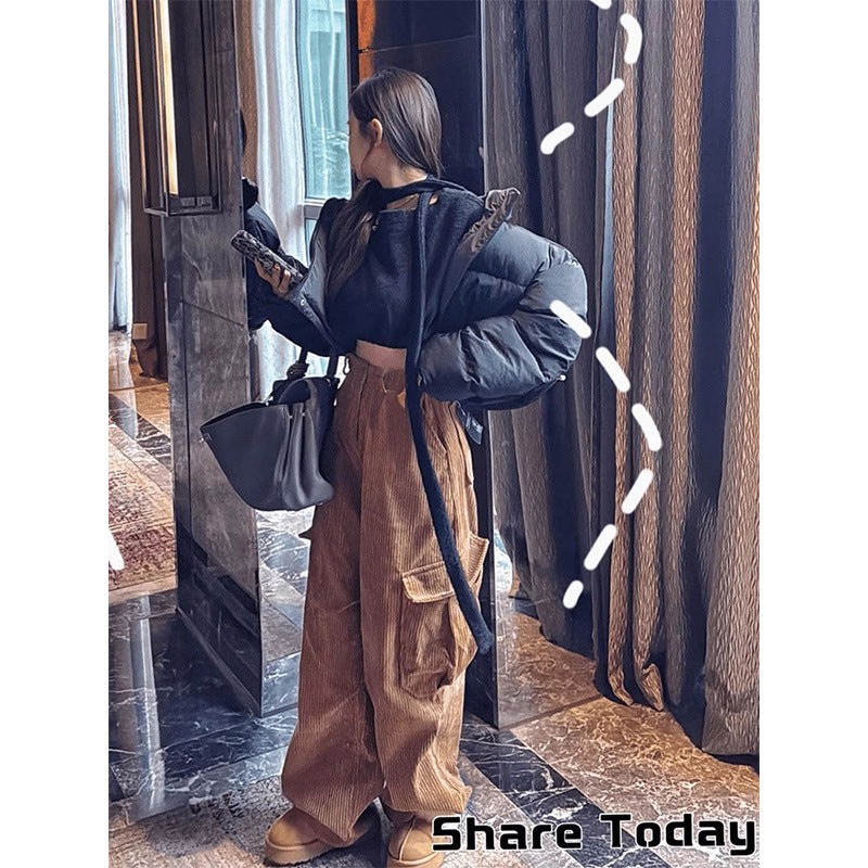High-Waist Cordhose in Karamell