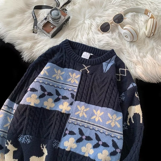 Retro-Strickpullover mit Kontrastmuster