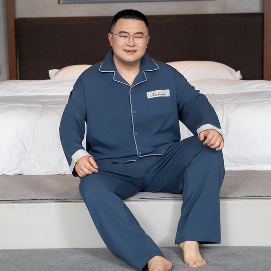 Herren-Pyjama-Set, Baumwolle, Langarm, Übergrößen
