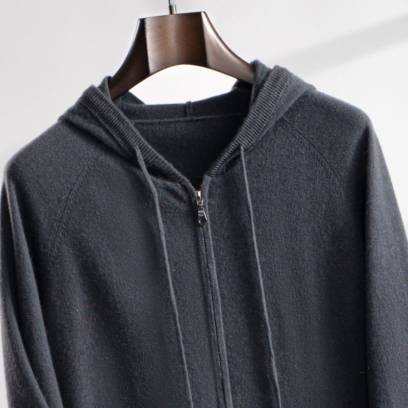 Herren-Kaschmir-Strickjacke mit Kapuze