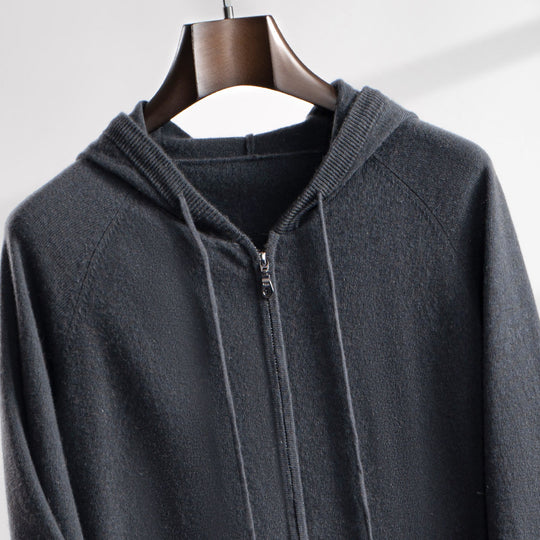 Herren-Kaschmir-Strickjacke mit Kapuze