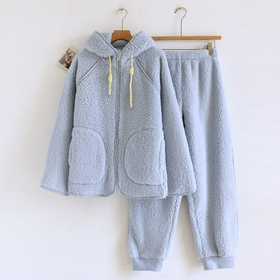 Lammfleece-Imitat Hausanzug-Set mit Kapuze für Paare