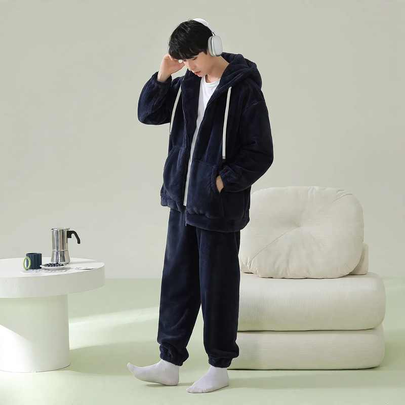 Gefütterter Kapuzen-Schlafanzug mit Reißverschluss, Unisex