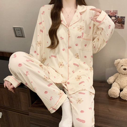 Damen-Pyjama-Set, langärmelig, mit Schleifen-Detail