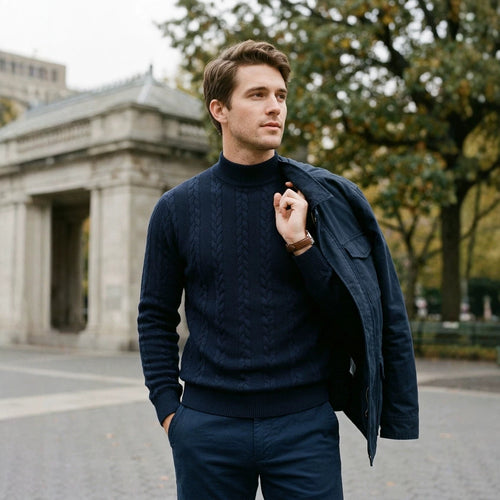 Herren-Strickpullover, Rollkragen, atmungsaktiv, sportlich