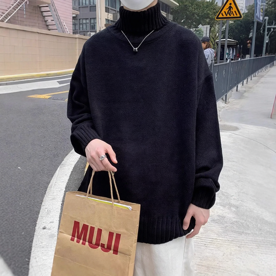 Herren-Rollkragenpullover, locker geschnitten, Retro-Stil
