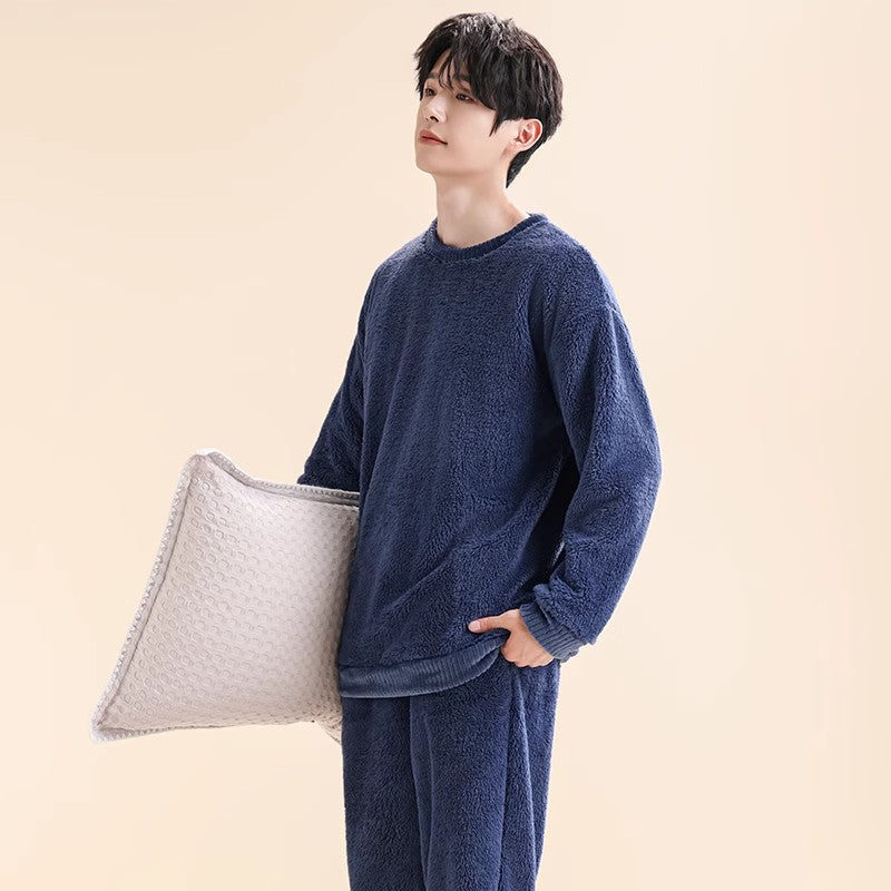 Herren-Pyjama-Set aus Korallenfleece, gefüttert, mit Reißverschluss