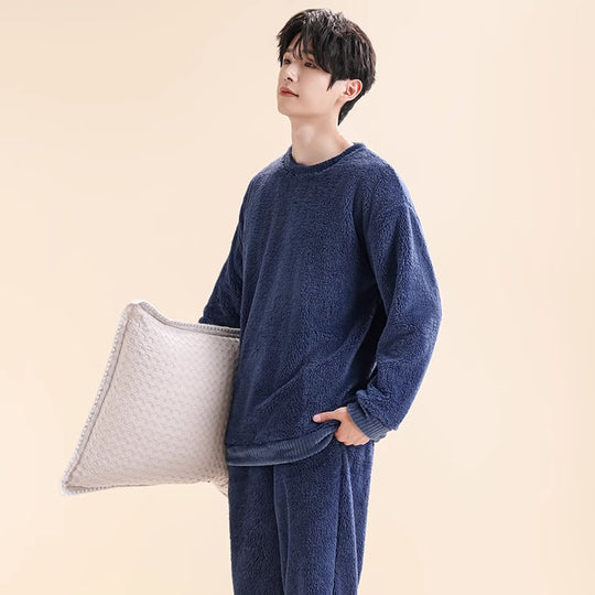 Herren-Pyjama-Set aus Korallenfleece, gefüttert, mit Reißverschluss