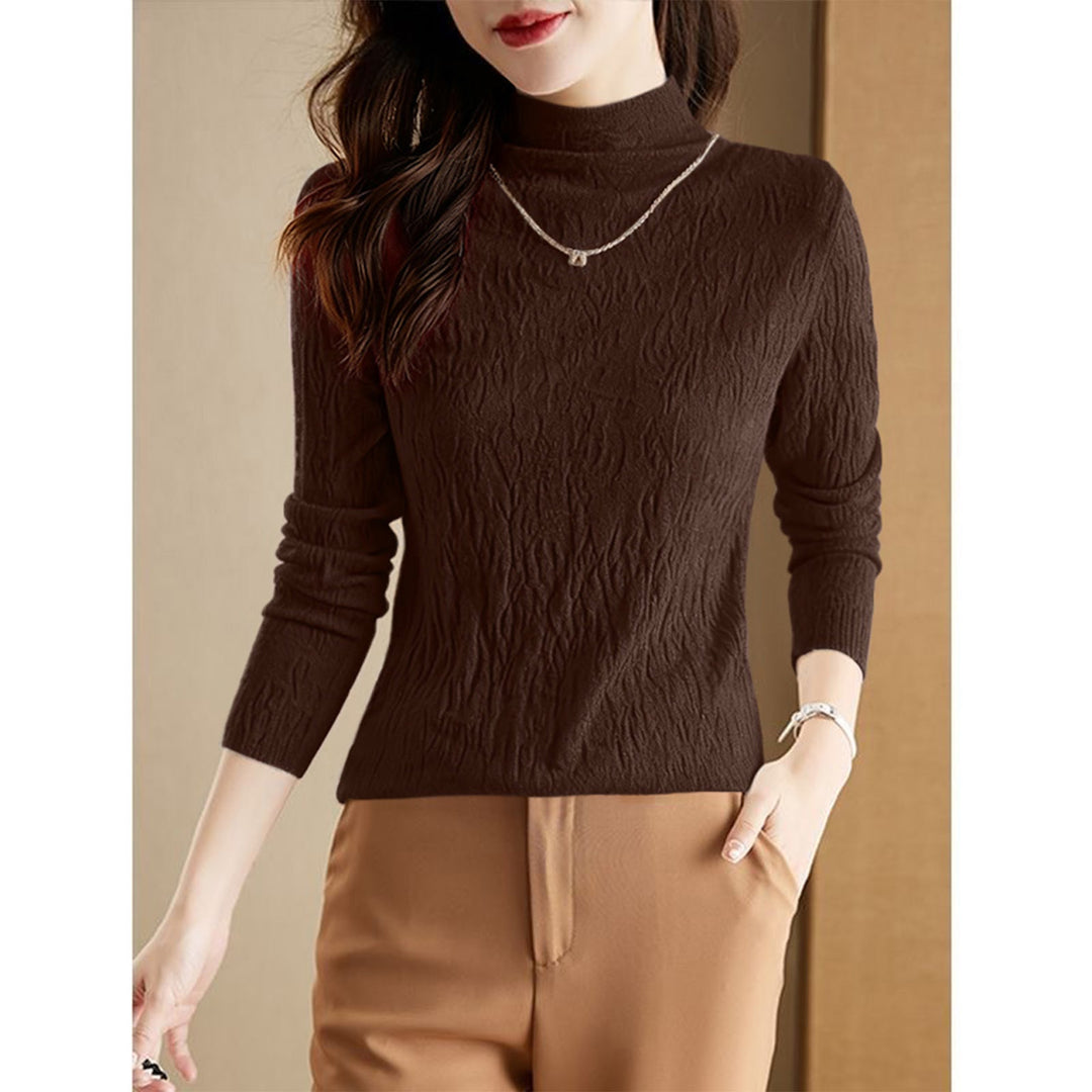 Damen-Wollpullover mit Stehkragen, strukturiert