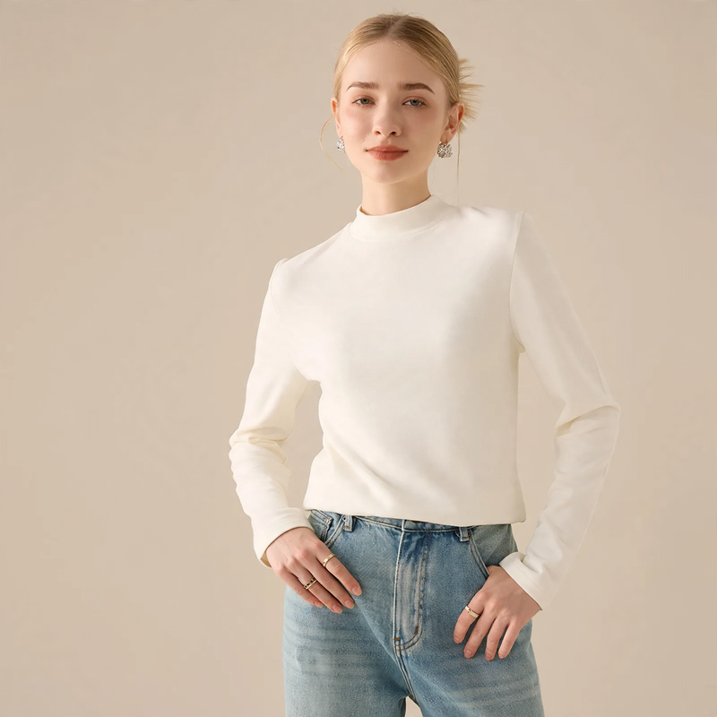 Damen-Langarm-Unterziehshirt, gefüttert, Rundhals