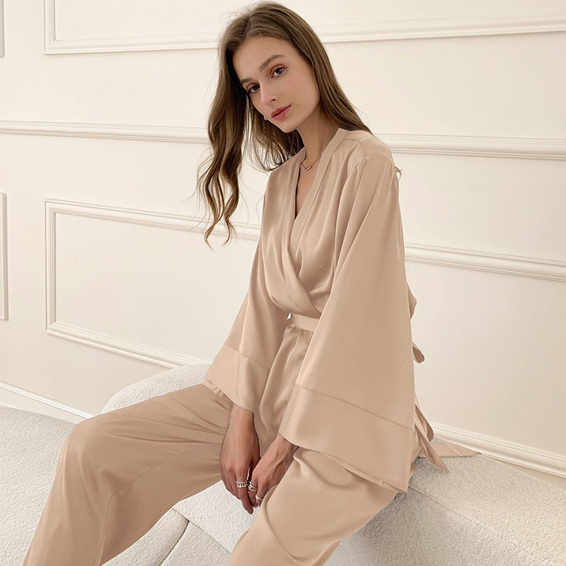 Damen-Pyjama-Set, Satin-Optik, Langarm