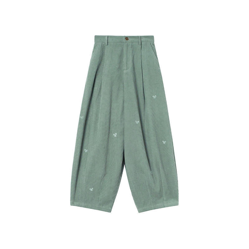 Kord-Hose mit Stickerei, 7/8-Länge