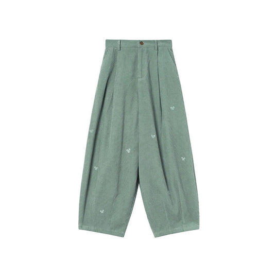 Kord-Hose mit Stickerei, 7/8-Länge