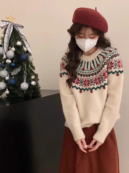 Festlicher Fair-Isle-Strickpullover für Damen