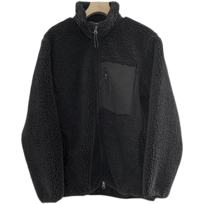 Lammfleece-Jacke mit Stehkragen und Taschen