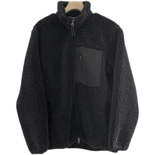 Lammfleece-Jacke mit Stehkragen und Taschen