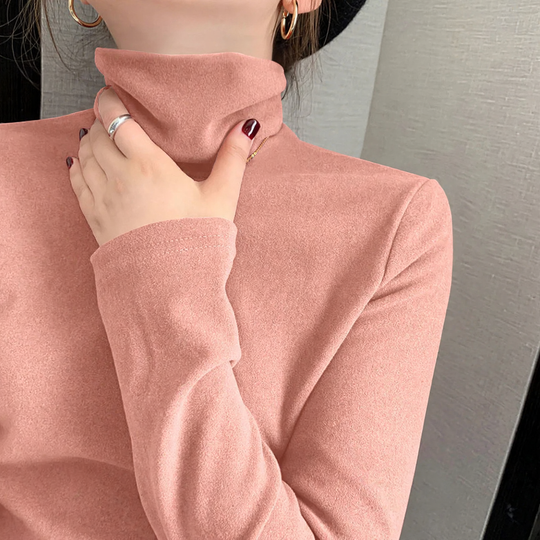 Damen-Rollkragen-Langarmshirt mit doppelseitigem Fleece