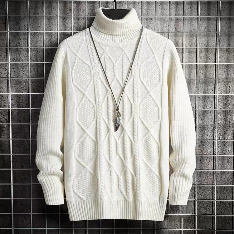 Herren-Strickpullover, Rollkragen, Rautenmuster, schmal