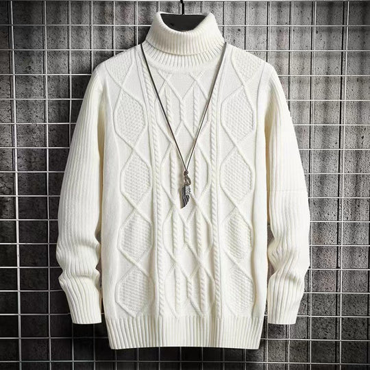 Herren-Strickpullover, Rollkragen, Rautenmuster, schmal