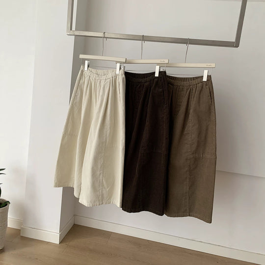 Damen-Kordhose, weit geschnitten, 7/8-Länge