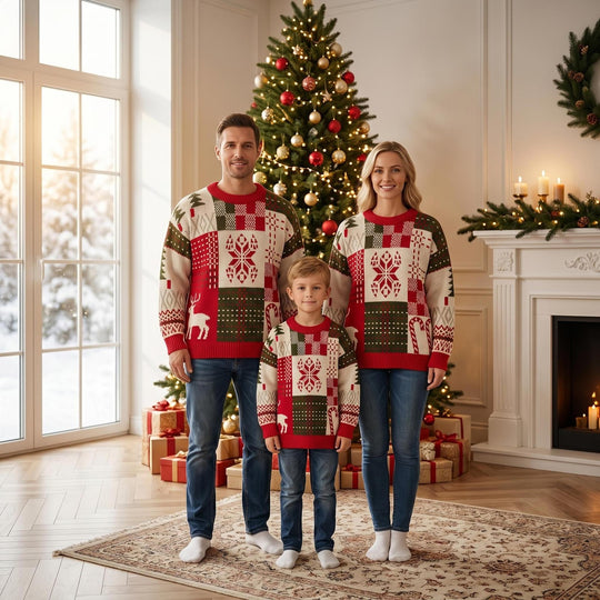 Weihnachtlicher Strickpullover, Rundhals, für die ganze Familie
