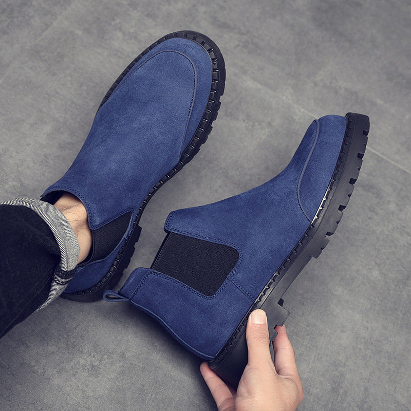 Herren-Wildleder-Stiefeletten, Schnürschuhe mit Plateau
