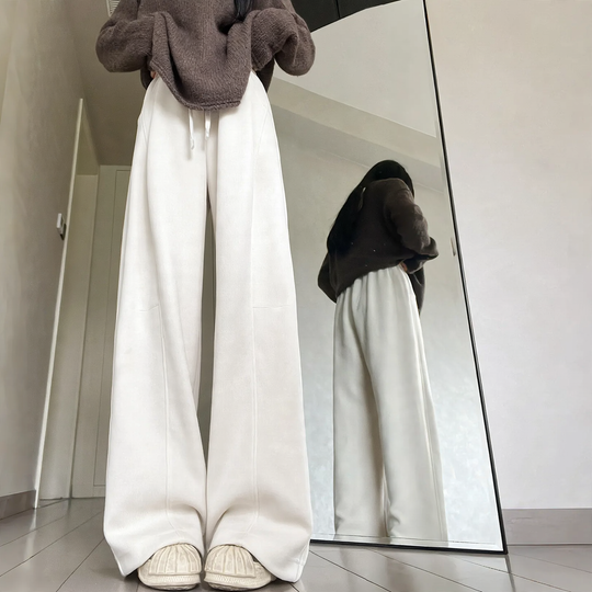 Damen-Cordhose mit weitem Bein, hohe Taille