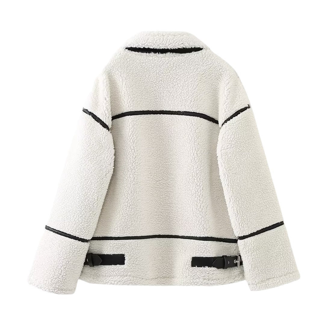 Modische Patchwork-Jacke mit Lammfell-Optik