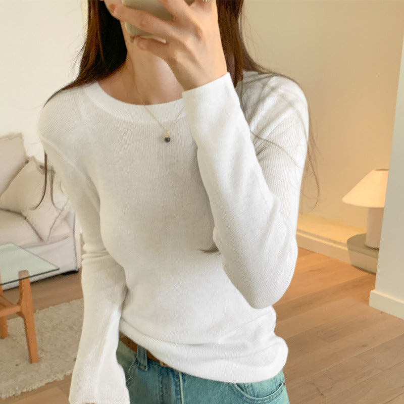 Damen-Strickpullover, Rundhals, langärmelig, figurbetont