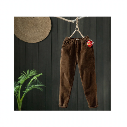 Kordhose für Damen, lockere Passform, elastischer Bund