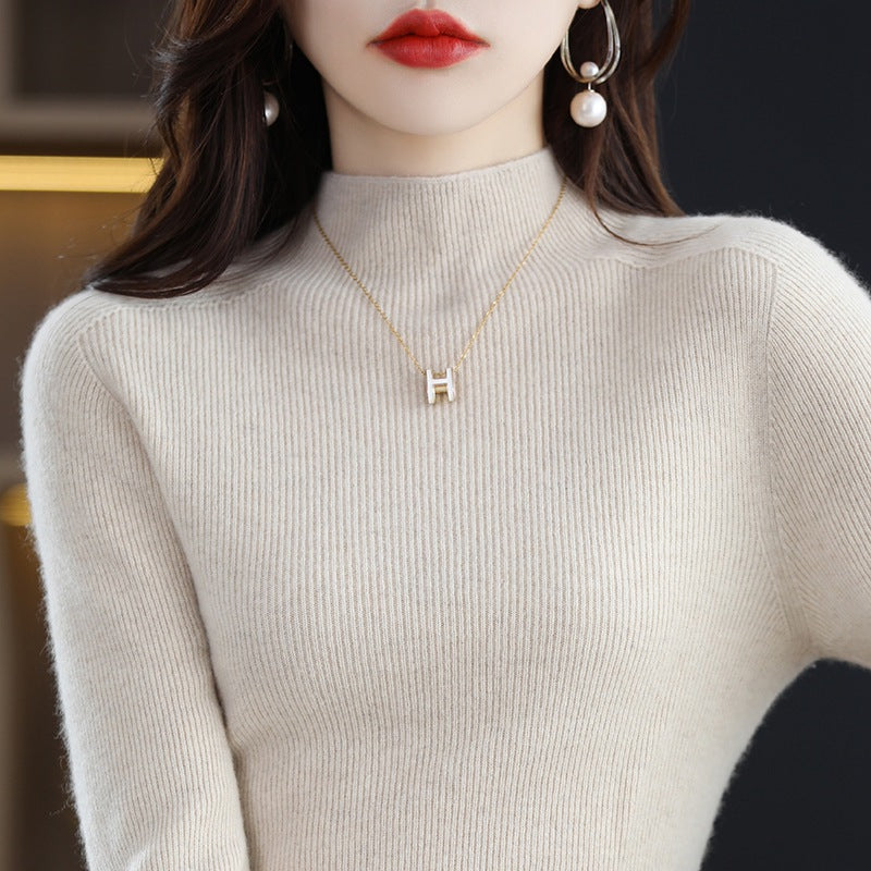 Damen-Strickpullover mit Stehkragen, nahtlos