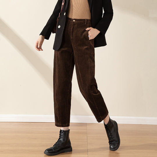 Damen-Cordhose, hoch tailliert, Karottenform