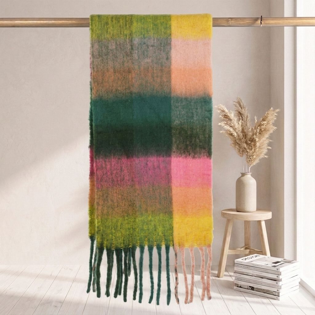 Karierter Schal in Mohair-Optik, warm für Herbst und Winter