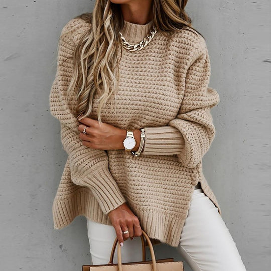 Lockerer Damen-Strickpullover mit Zopfmuster