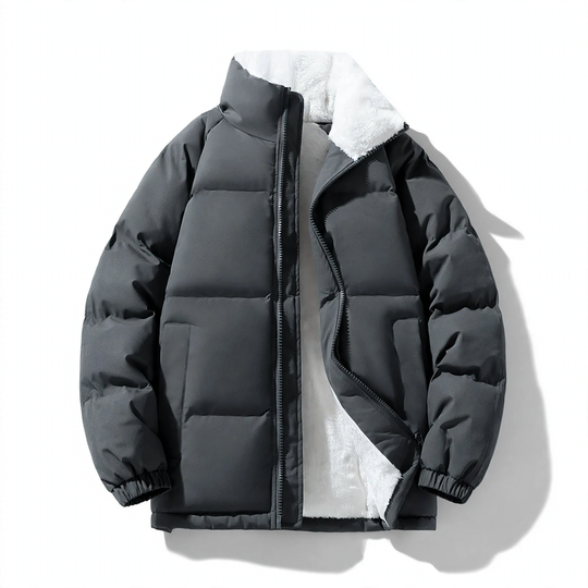Gefütterte Herren-Winterjacke mit Kapuze und Windschutz