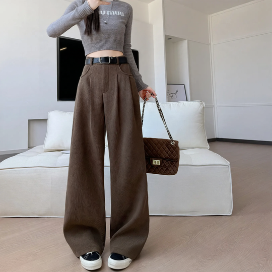 Damen-Cordhose, weit geschnitten, hoch tailliert