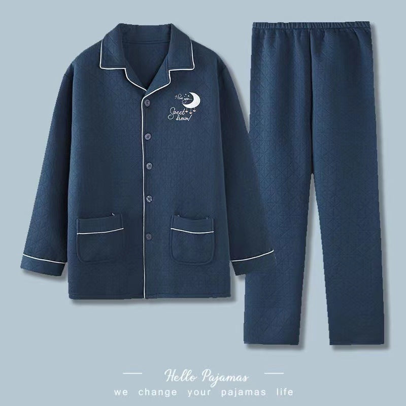 Gefütterter Herren-Pyjama, 100% Baumwolle, extra warm