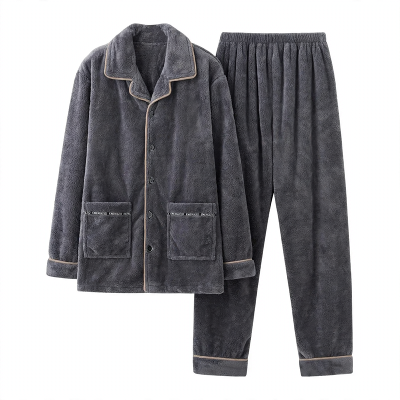 Herren-Pyjama-Set aus Flanell, bestickt, schlicht