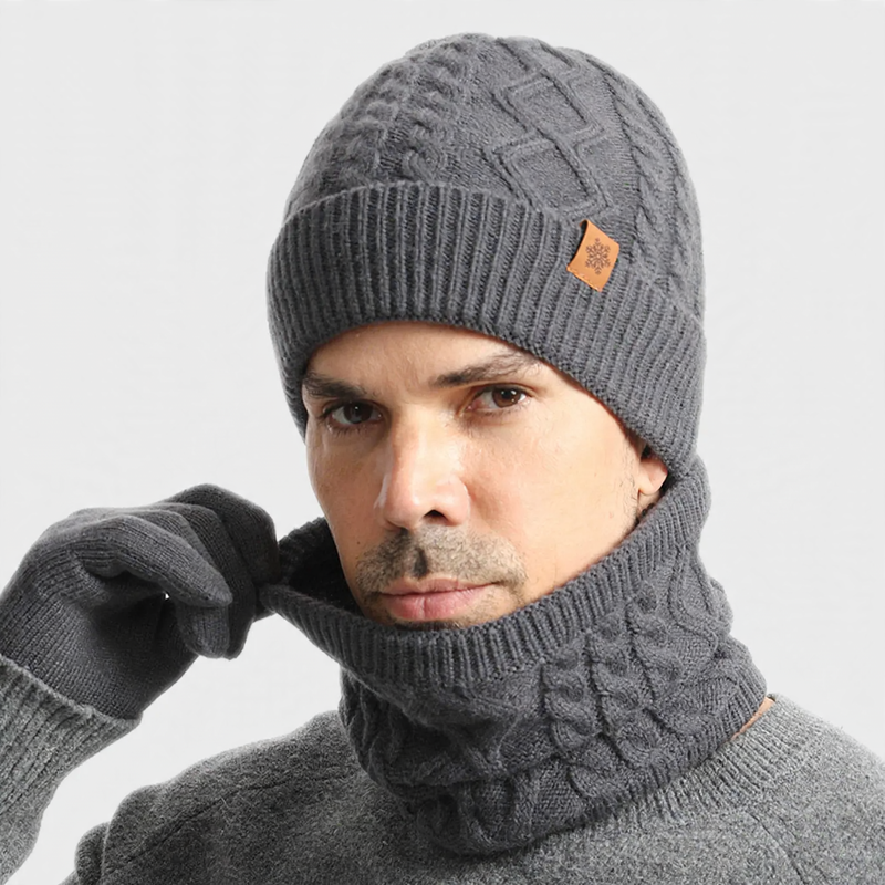 Strick-Set für Herren: Mütze, Schal und Handschuhe