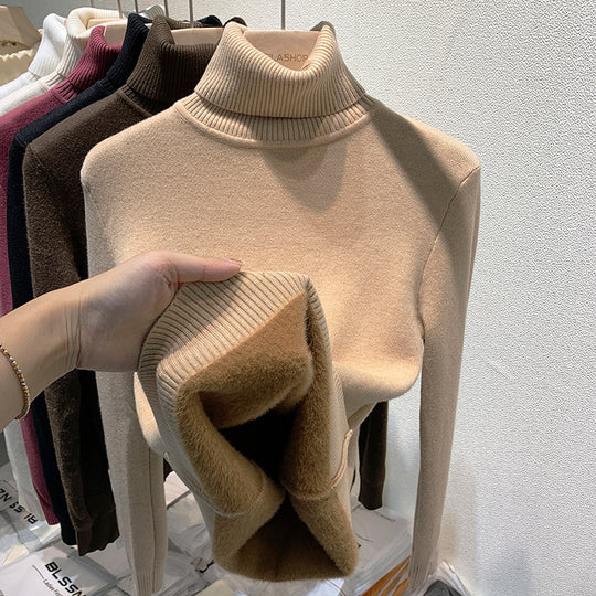 Damen-Rollkragenpullover, gefüttert, einfarbig