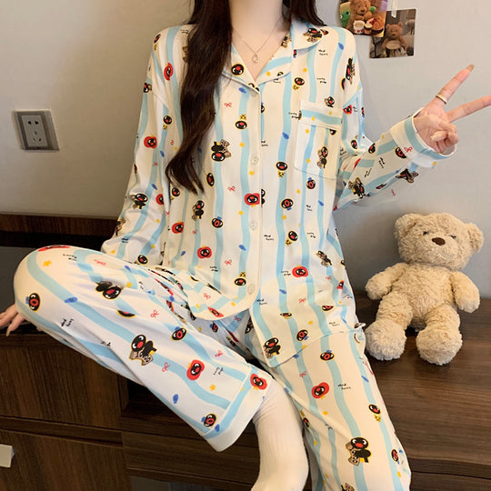 Damen-Pyjama-Set, langärmelig, mit Sternenmuster
